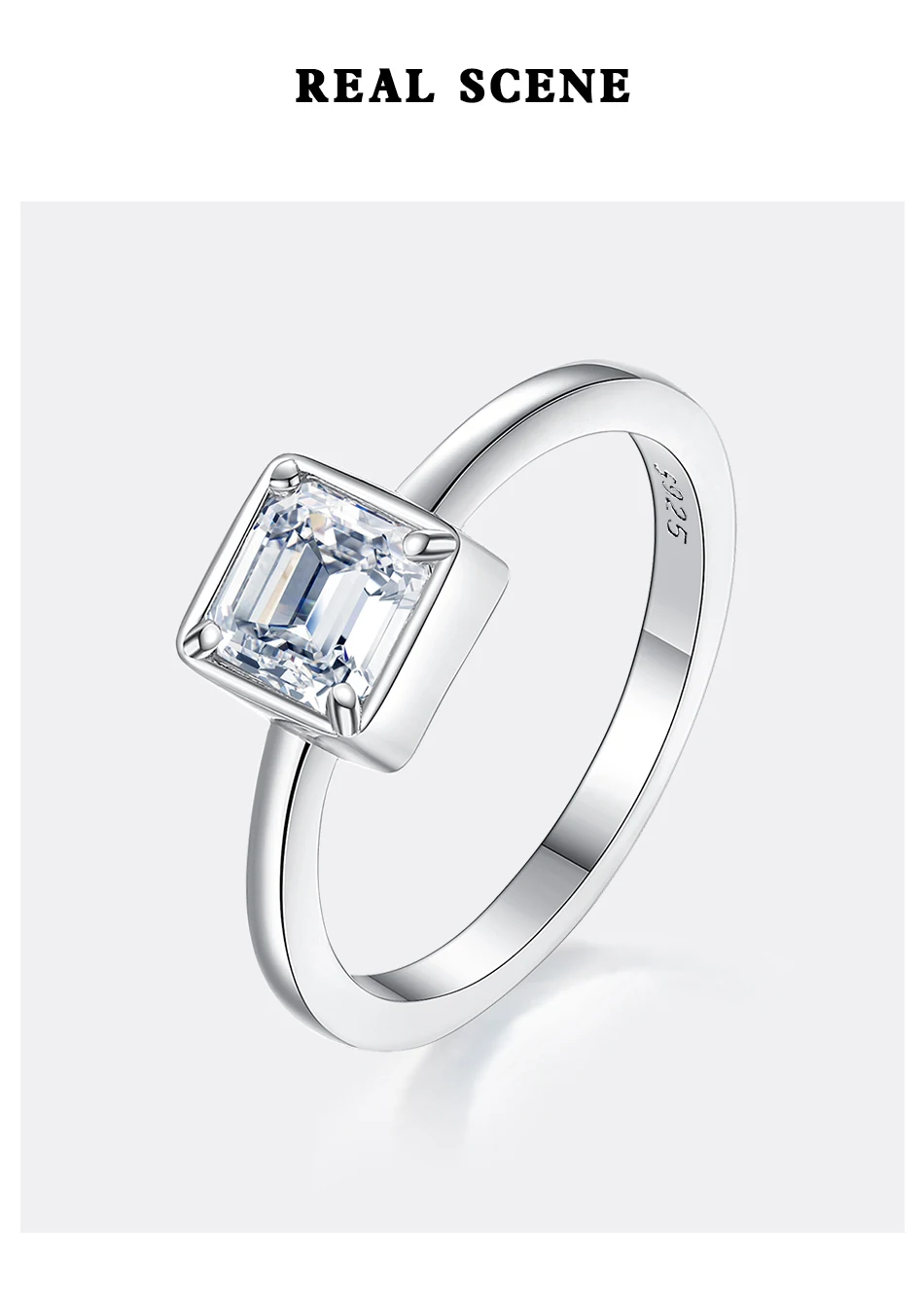 

1CT Asscher Cut Moissanite Ring 925 Sterling Silver Rhodium Plated Engagement Wedding Band Pass Diamond Test for Women
