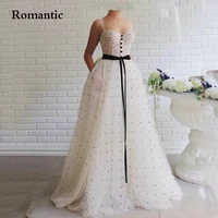 romantic party dress white tulle with dots black sweetheart black velour belt sleeveless evening dress for special occasion 2022