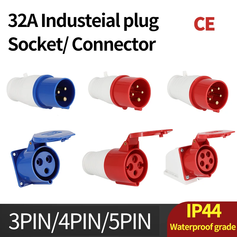 

32A 3Pin 4Pin 5Pin Electronic Connection Waterproof Industrial Wall Mounted Electrical Connection Wall Plug Socket