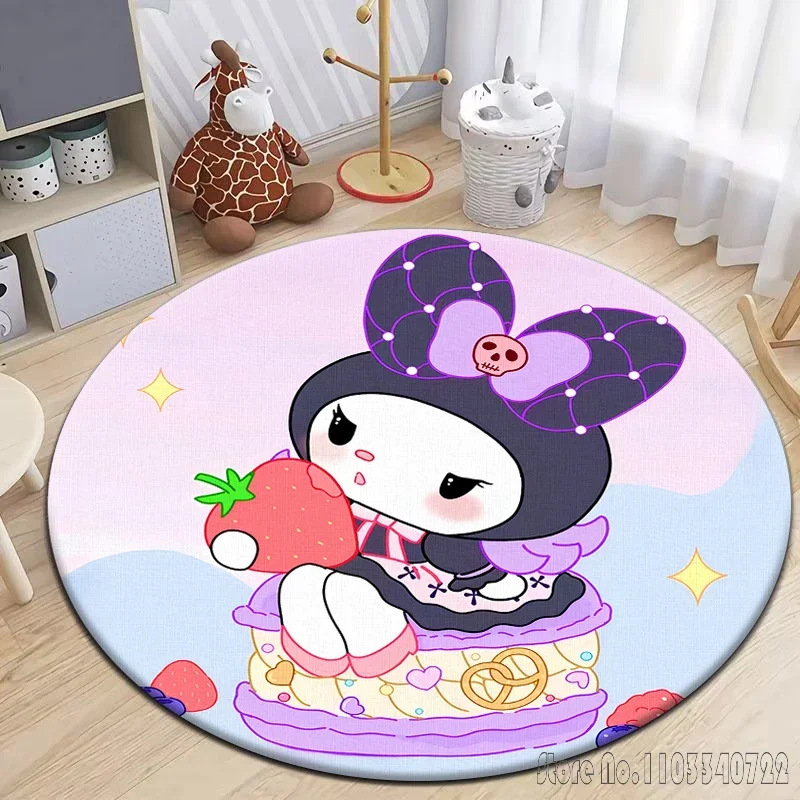 Sanrio Kuromi HD печатный круглый ковер с героями мультфильмов 120 см нескользящий