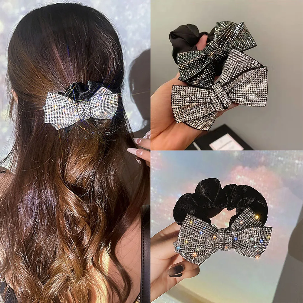 

2022 Fashion Elegant Bow Ribbon Scrunchies Fashion Ladies Simple Shiny Bow Wrap Hair Rope Design Korean Girl Hair Accessories