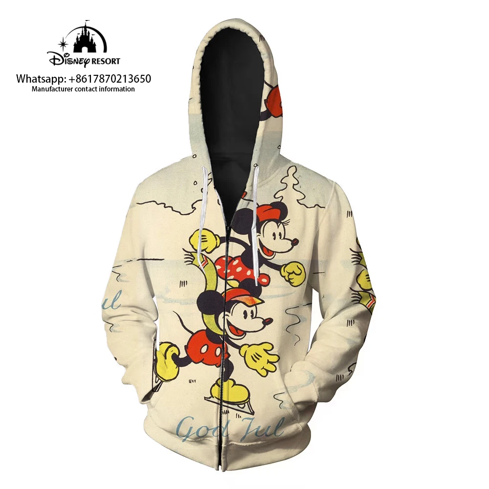 

New Disney Women's Fashion Leopard Print Hoodie Kids Hip Hop Boys Girls Sweatshirt Hoodie Mickey Minnie Anime Spring Autumn