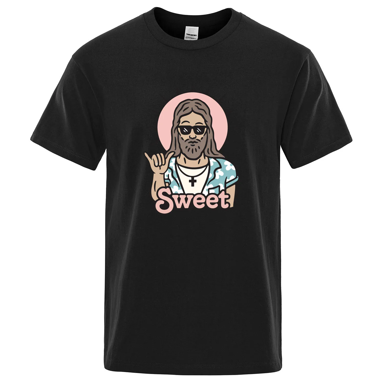 

Funny Jesus Print Men's T-shirt Fashion Short Sleeve Men T Shirts Summer Cotton High Quality TShirt Sweet six gesture Tops