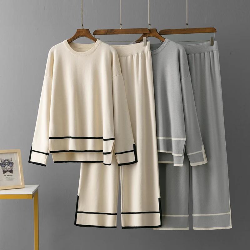 Женский Спортивный Костюм Trikotaj HLBCBG Свитер С Круглым Вырезом И Свободными Прямыми