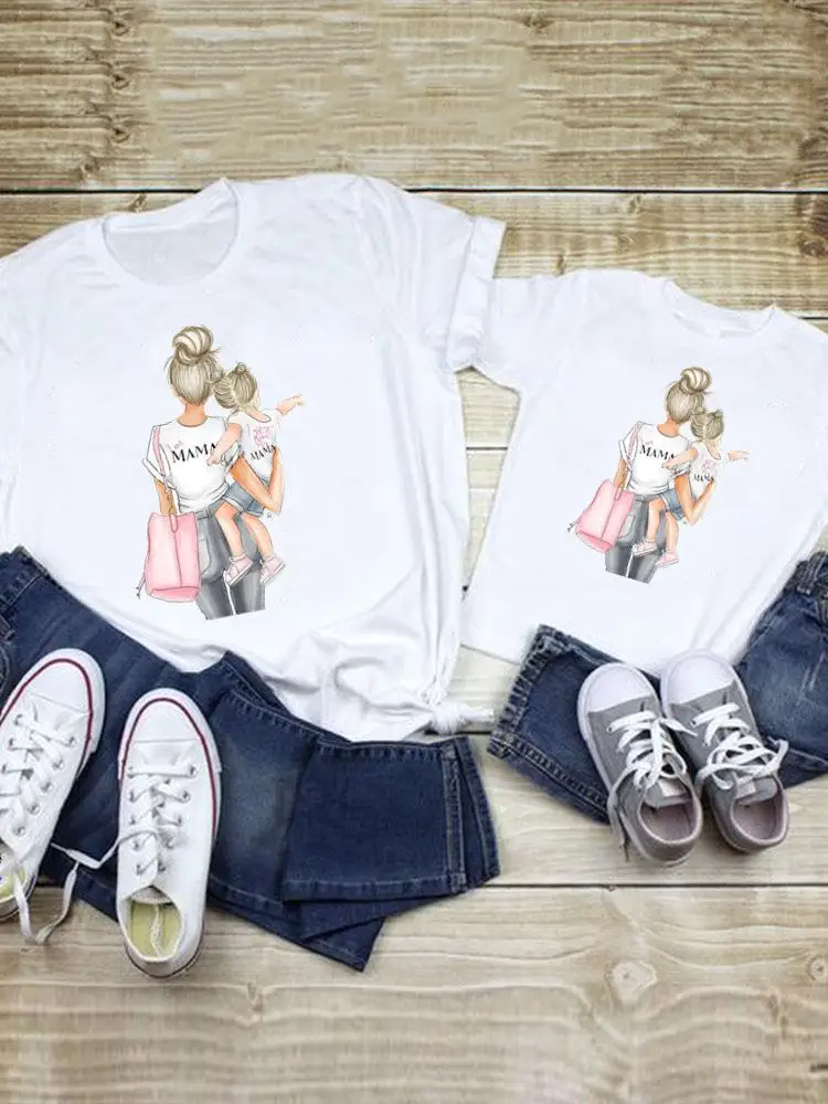 Daughter Girl 90s Trend Tee Family Matching Outfits Summer Clothes Women Kid Child Mom Mama Mother Tshirt T-shirt Clothing