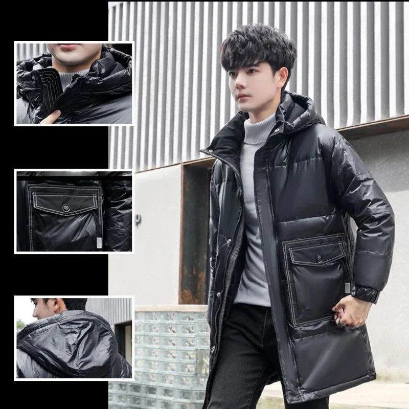 Мужской пуховик средней длины теплая Свободная куртка с капюшоном зимний 2023