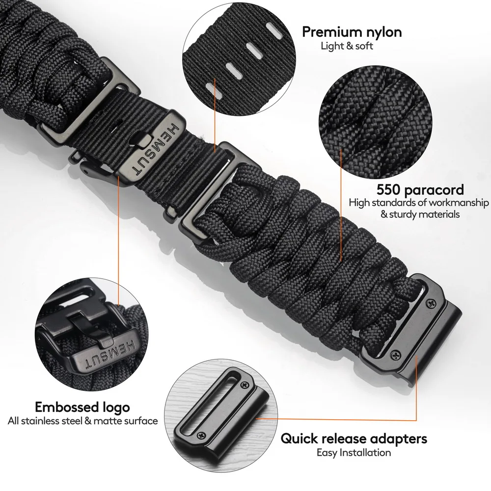 Фото Ремешок для часов HEMSUT для Garmin Quickfit 22/26 мм, нейлоновая оплетка, 550 паракордов, ремешки на запястье, совместимость с Tactix Marq Instinct №2