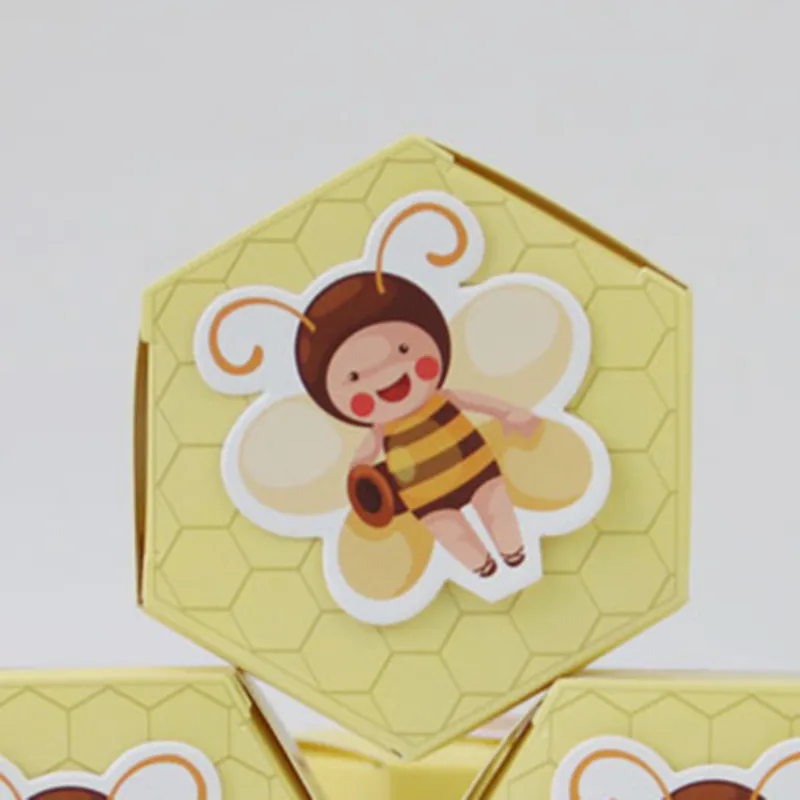 

50pcs Baby Shower Six-side Yellow Bee European Style Favors Candy Dragee Cookie Boxes Gift Box Wedding Birthday Party Supplies