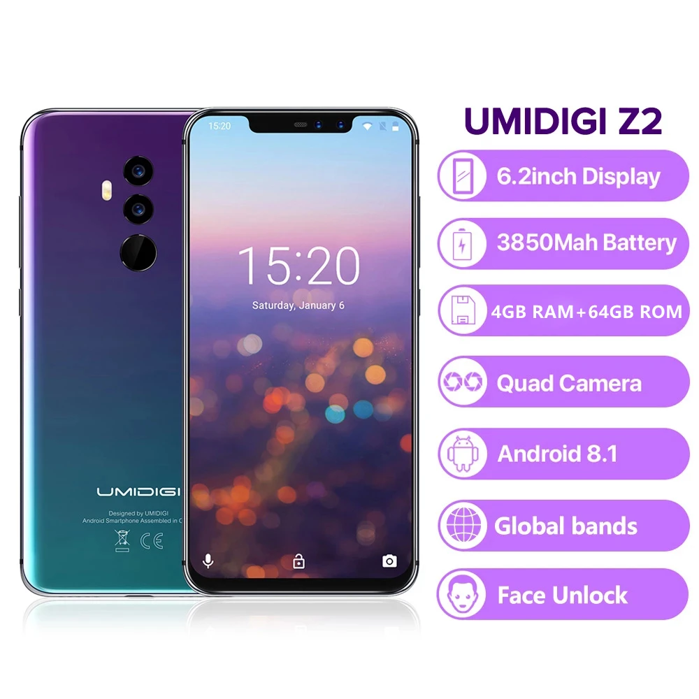 UMIDIGI Z2 глобальная версия 6 2 "FHD + полноэкранный мобильный телефон Helio P23 Octa Core 4 Гб