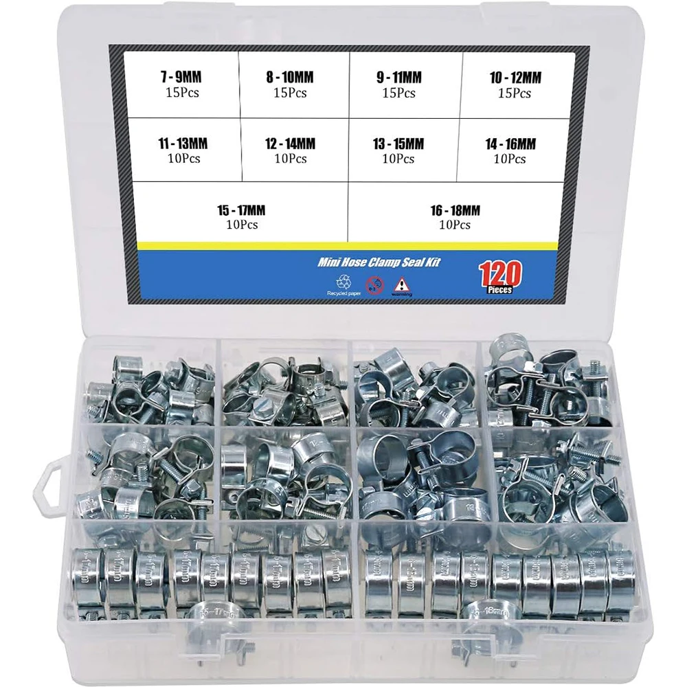 Мини-зажимы для шланга 7-18 мм, металлические, набор из 120 шт.