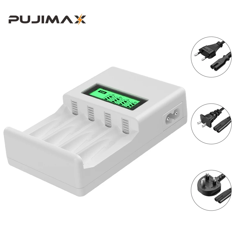 

PUJIMAX AA/AAA Rechargeable Battery Charger 4-Slot Fast Charging With LCD AA/AAA NiMH NiCd Rechargeable Batteries Smart Display