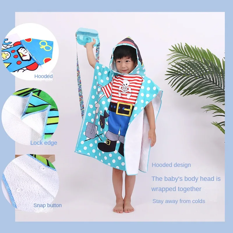 

Bath Towel Beach Hooded Cape for Children Microfiber Double-sided Fleece Quick-drying Print Cartoon Swimming Foreign Trade Shawl
