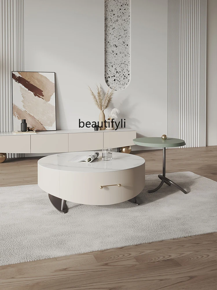 

Роскошный чайный столик zqLight в итальянском минималистичном стиле, Круглый Чайный Столик для хранения, кремовая мебель