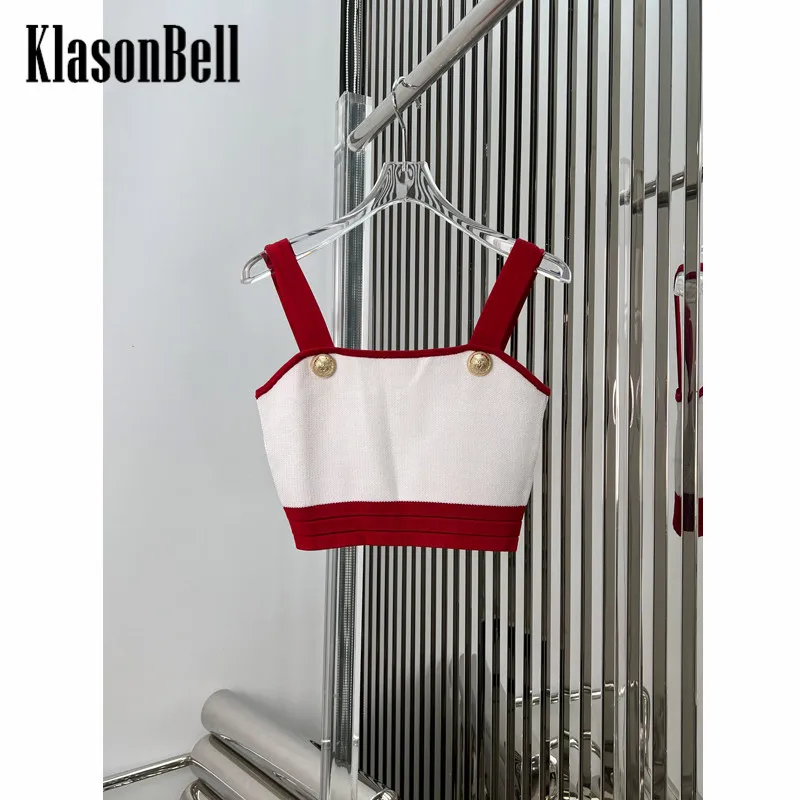 

10.21 KlasonBell 2 Piece Knit Set Women Temperament Sexy Suspender Crop Tank Top Or Contrast Color Package Hip Skirt