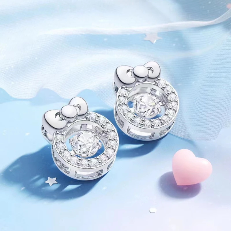 

Sanrio Hello Kitty Women's Studs Cute Band Drill S925 Anti-allergy Earrings Luxury Brand Girls Birthday Christmas Gift Earring