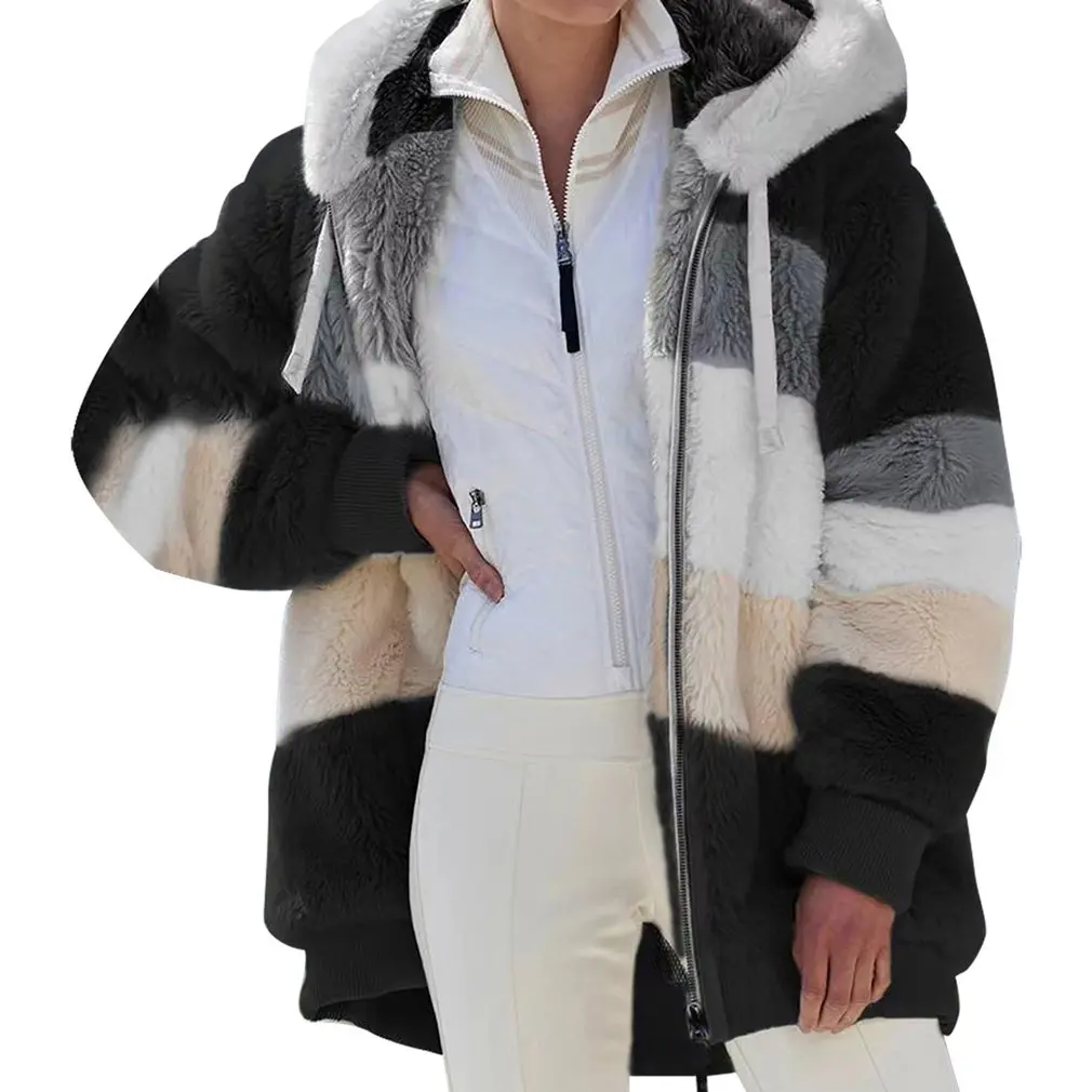 

Куртка с капюшоном, флисовая Меховая куртка, верхняя одежда, зимнее теплое пушистое пальто, утепленный свитер, универсальная женская куртка