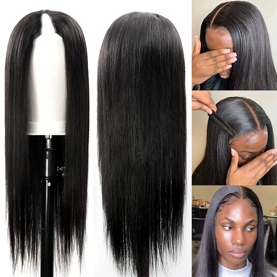 Straight V Part Human Hair Wigs No Leave Out 30 Inches Brazilian Remy Wigs For Black Women Glueless Bones Straight U Part 180%