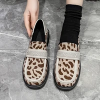 2022 spring womens single shoes low heel korean version leopard print loafer womens shoes comfortable casual shoes high heels
