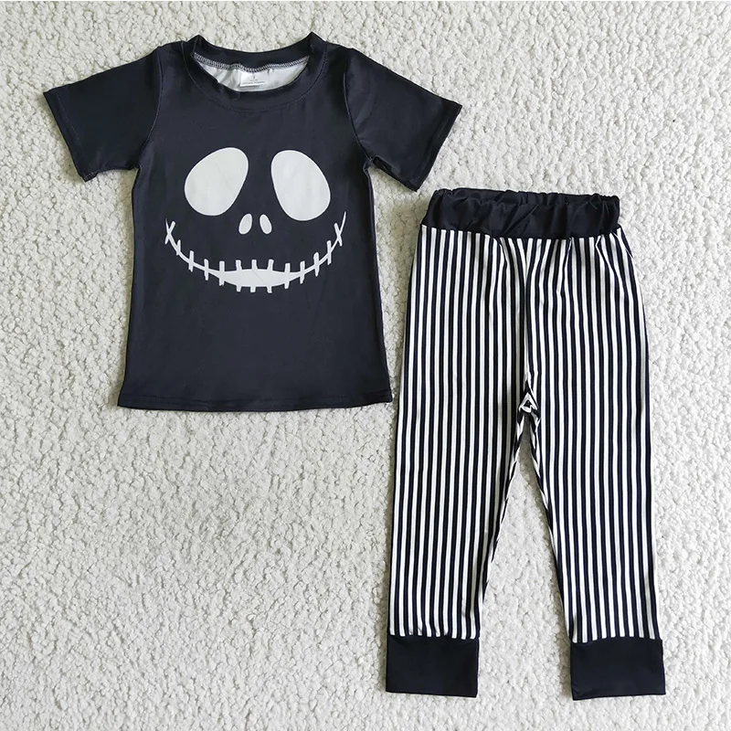 

Halloween kids outfit toddler clothing sets skull black shirt stripe pants boy Halloween clothes kids clothing wholesale