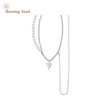 burning sand french fashion spice girl natural pearl splicing tassel necklace double layer design titanium steel fashion
