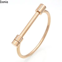 donia jewelry european and american fashion stainless steel horseshoe titanium steel micro set zircon c shaped screw bracelet