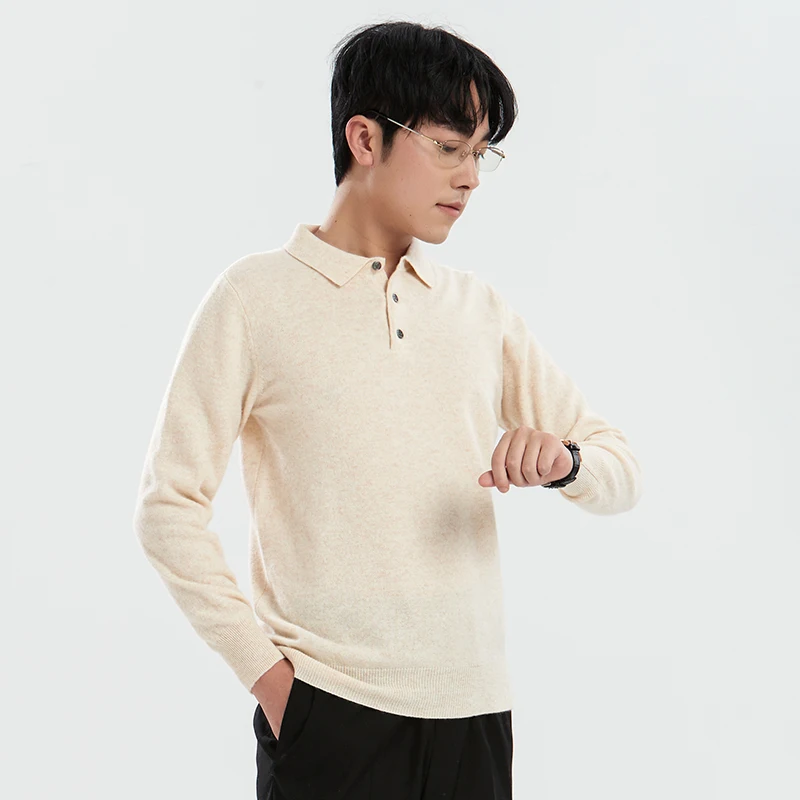 Зима 2024 классический мужской вязаный пуловер раньше воротник поло длинные