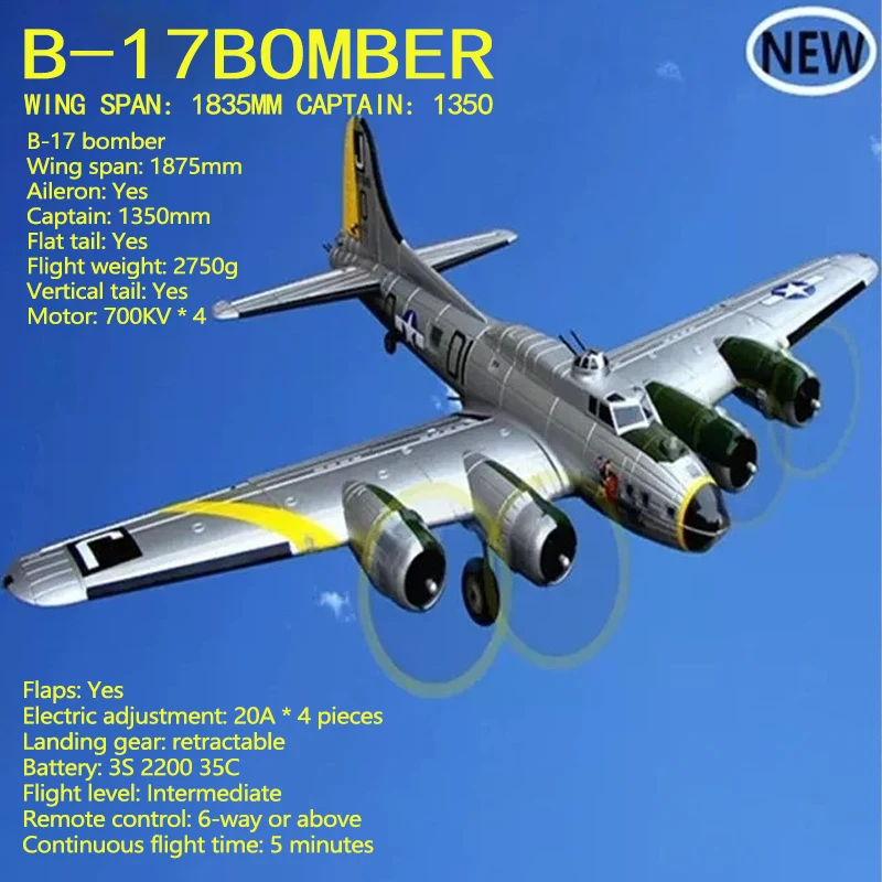 

B-17 Bomber 1,83 м, разлетная мировая война, модель бомбардировщика, радиоуправляемый самолет с дистанционным управлением и неподвижным крылом