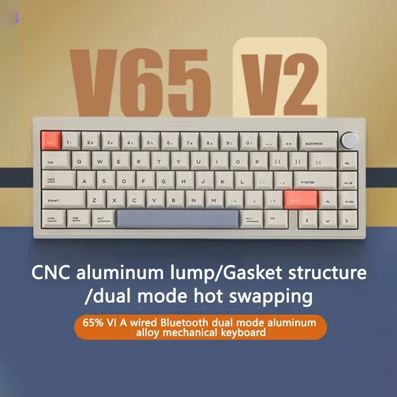 

Cidoo V65 V2 Customized Gasket Aluminum Tuotuo Mechanical Keyboard Bluetooth Wireless Via Portable Hot Plug 65 Office Games Gift