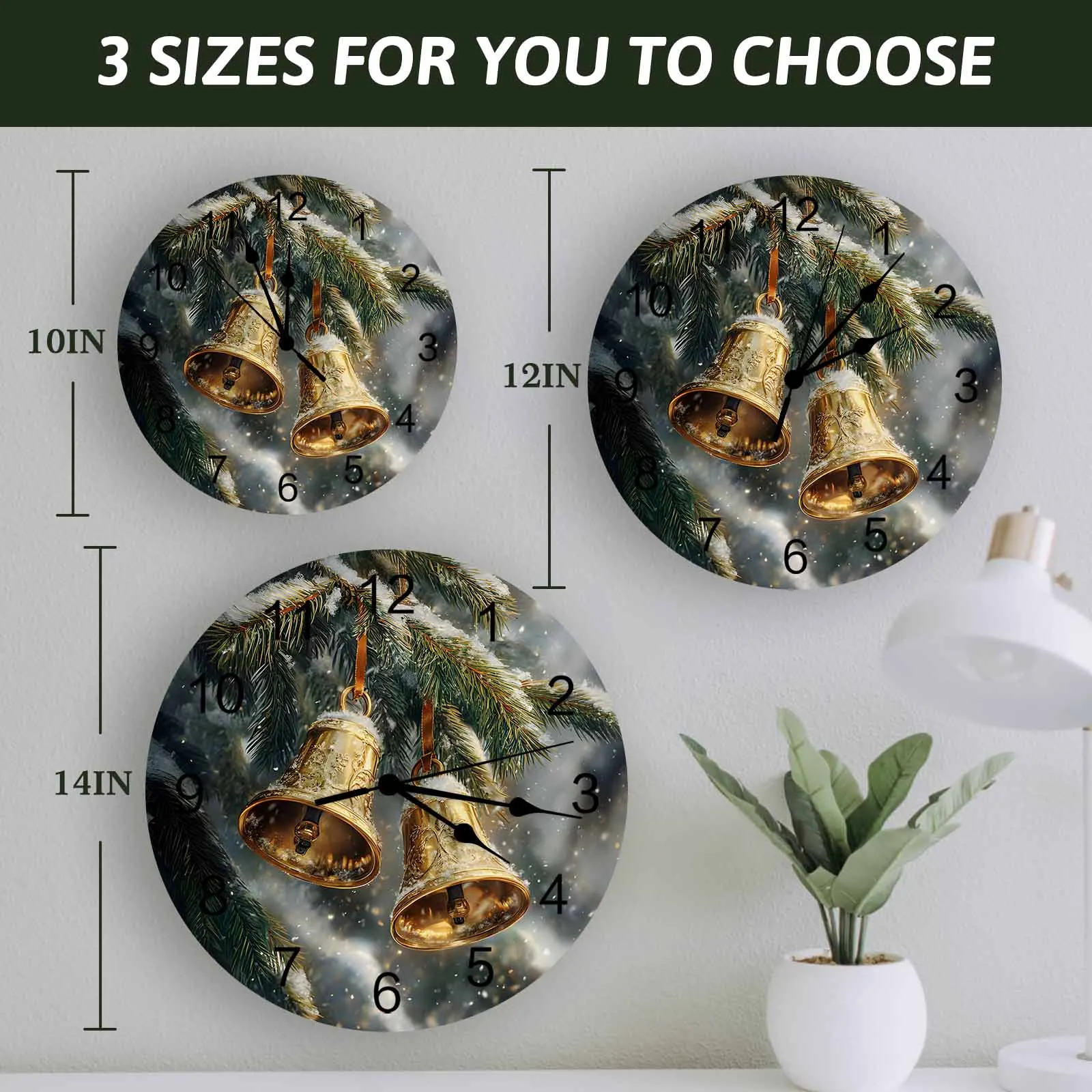 Настенные часы с рождественской сосновой елкой снежным колокольчиком большие