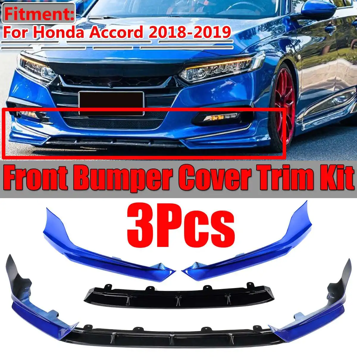 

3pcs Car Front Bumper Splitter Lip Spoiler Diffuser Guard Surround Molding Cover Trim Body Kit For Honda For Accord 2018-2019