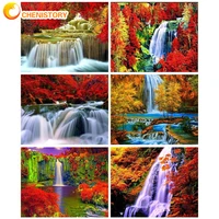 chenistory oil acrylic paint set painting by numbers for adult diy frame waterfall landscape coloring by number on canvas