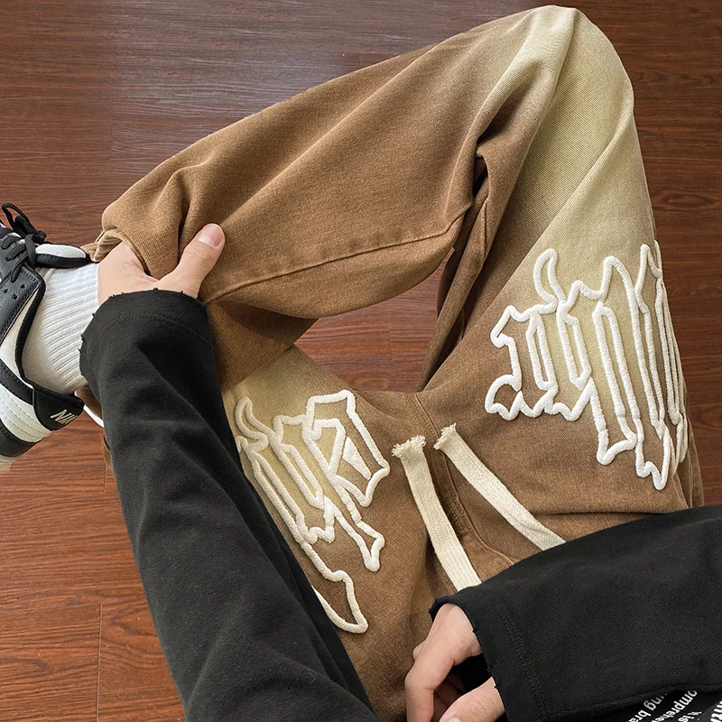 DEEPTOWN Y2K Straight Jeans Harajuku Denim Pants Streetwear Trousers Male Hip Hop Loose Oversize Casual Brown Green Plus 5XL