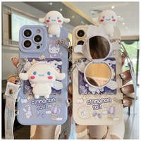 cute cinnamoroll dog with lanyard mirror girls phone cases for iphone 13 12 11 pro max mini x xr xs max 8 7 plus se2020 cover
