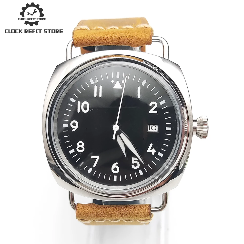 

Vintage Black Aviator 45mm Japan NH35 Luxury Men's Watch Waterproof Case Leather Strap Automatic Mechanical Watch