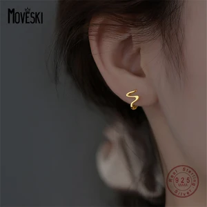 MOVESKI 925 Sterling Silver French Heart Wave Stud Earrings Women Sweet Romantic Birthday Gift Jewelry Accessories