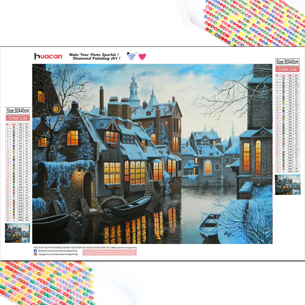 

HUACAN Diamond Painting Winter Snow Full Square Cross Stitch Diamond Embroidery Landscape House Diamond Mosaic Home Decor