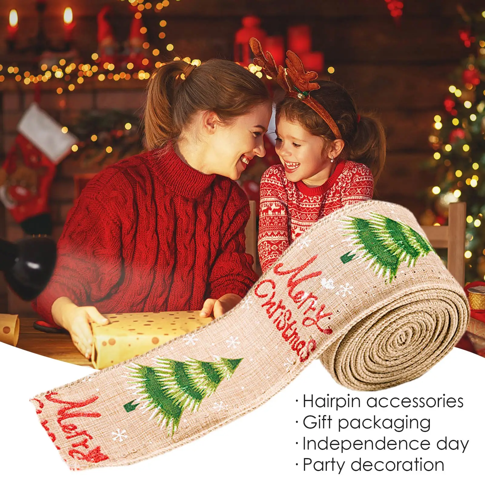 

Christmas Ribbon Classic Wrapping Christmas Tree Ribbon Wreath Bows DIY Fabric Swirl Ribbon Burlap Ribbon With Wired Edge Gift