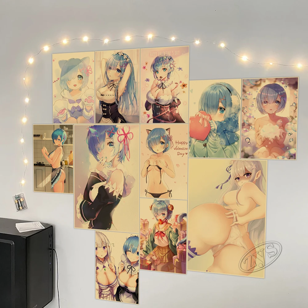 Re:Zero стена из крафтовой бумаги искусство на стену в виде штор картина Rem Ram