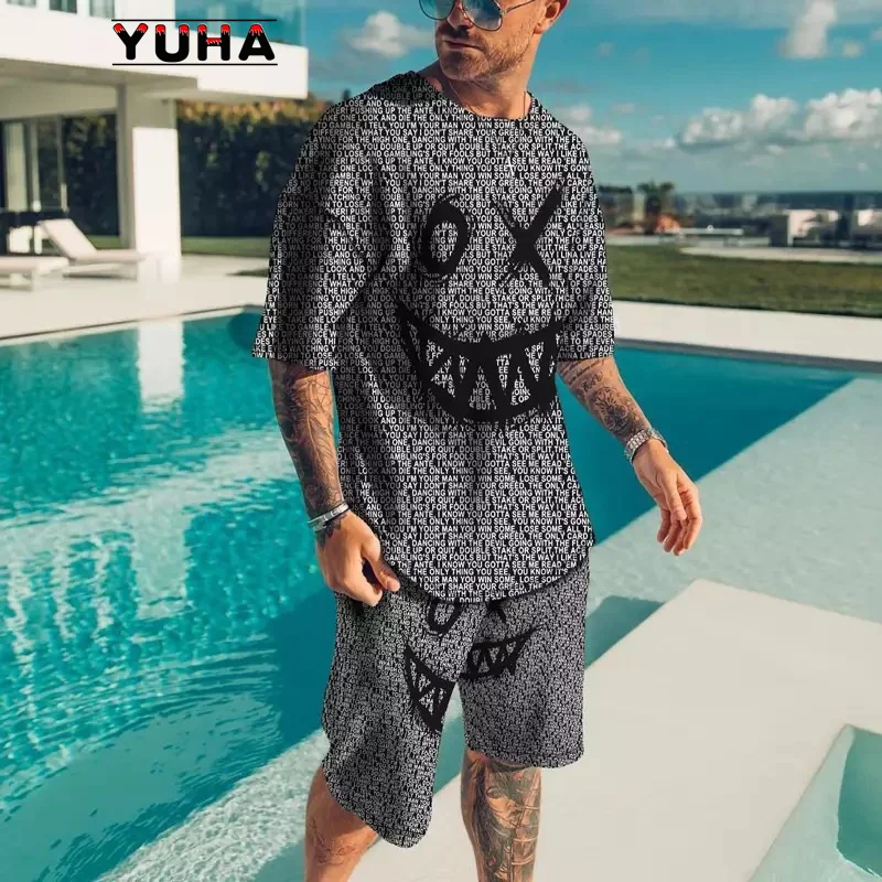 Yuha 3d Print Oversized T-shirt Shorts Set For Men Causal Short Sleeve Tracksuits Costume Breathable Men's Sports Suits Two-piec