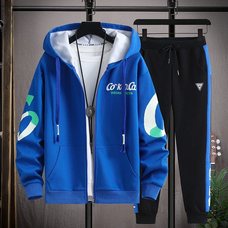 

Fashion Men's Sets Sports Two-piece Suit Casual Hooded Jacket + Pant Suit Outwear Top Youth 2 Pcs Sets Coat&Trousers Tracksuit