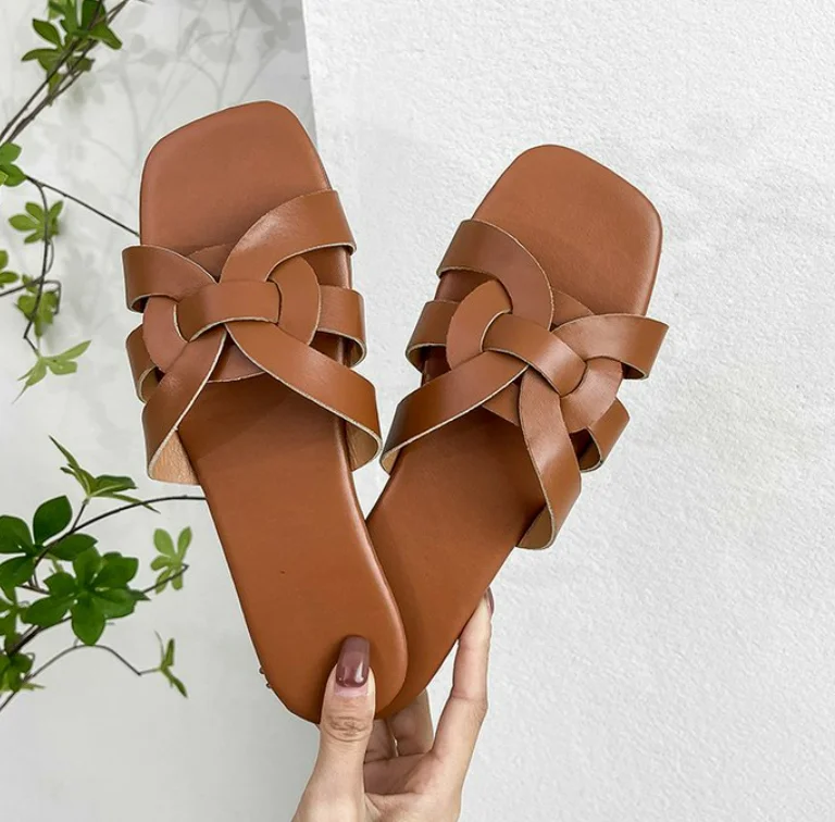 

Сланцы женские с открытым носком, сандалии на плоской подошве, пляжные шлепанцы, Повседневная летняя обувь для отдыха, большие размеры