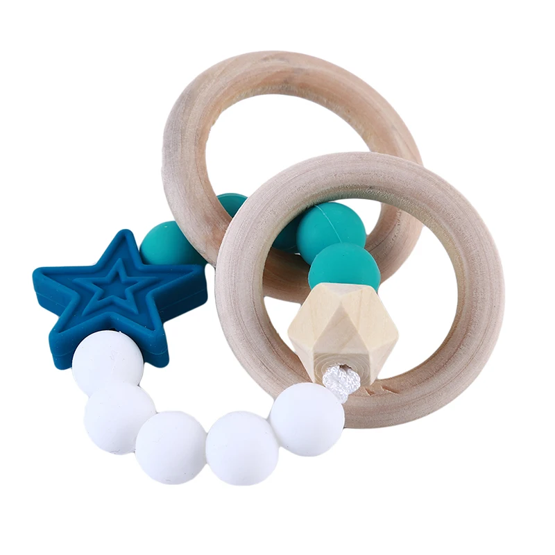 

Teether Bracelets Baby Wooden + Silicone Teether Crochet Chew Beads Teething Rattles Toy Teether Montessori Bracelets