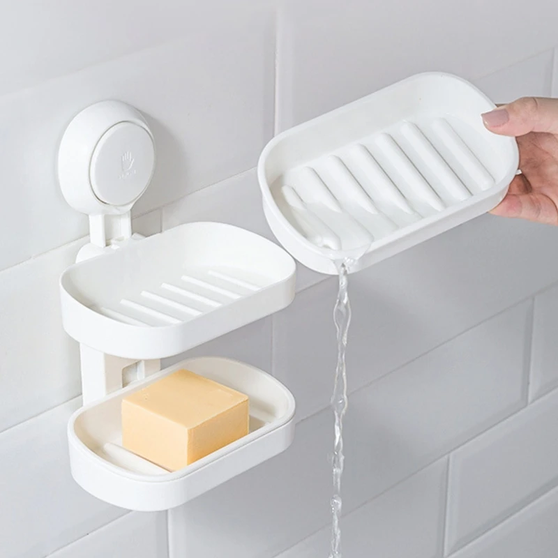 

Wall Mounted Double Layer Soap Box Multifunction Organizer Supplies for Kitchen Dishwashing Cloth Organization B03D