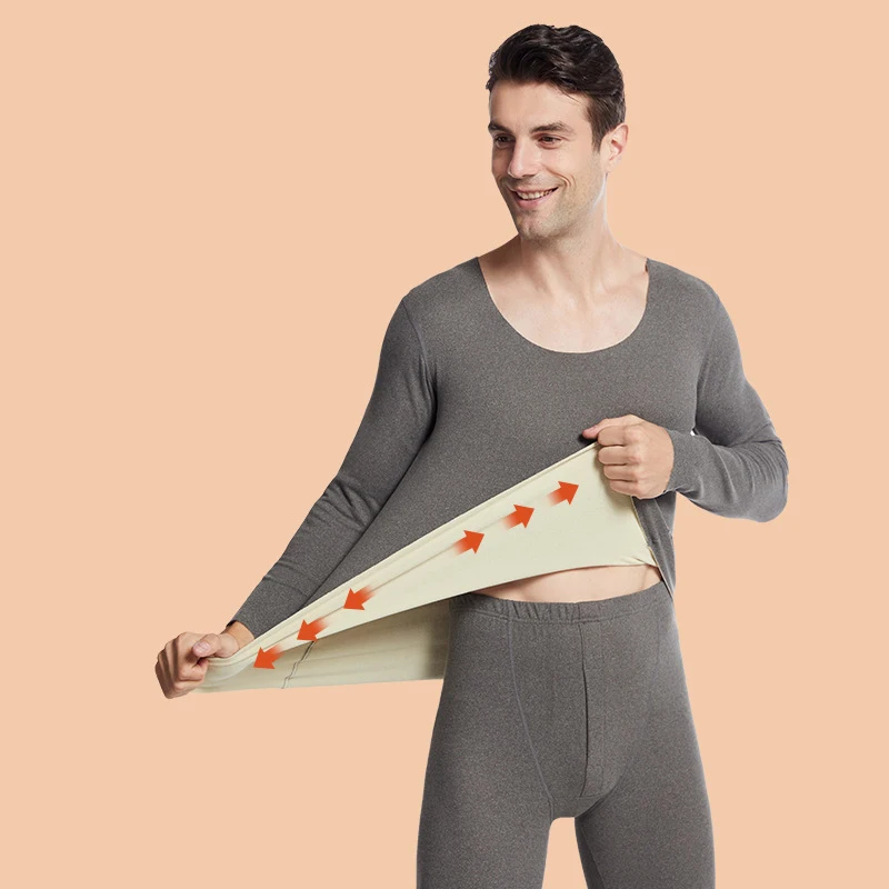 Seamless Men's Thermal Underwear Suit Winter Autumn Thicken Thermo Clothing Set 2Pcs AB Sides Keep Warm Thermal Shirt + Pants