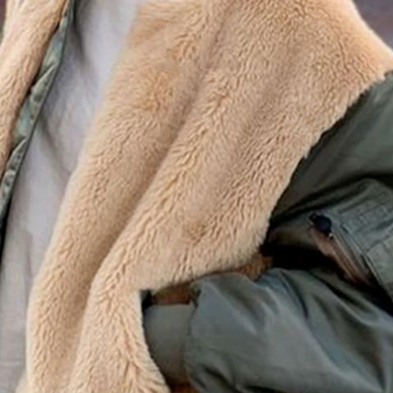 Parka Coat Women's Winter Warmth Stitching Velvet Thick Lamb Hair Zipper Casual Color Matching Cotton Coat Women's Clothing