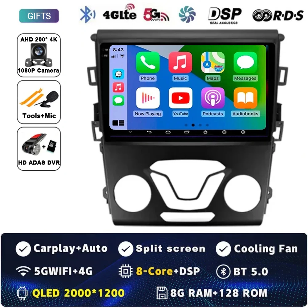 

Android 14 Carplay Auto для Ford Fusion Mondeo 5 2014-2019 Автомобильный радиоприемник Мультимедийный видеоплеер Навигация GPS Без 2Din 2 Din DVD