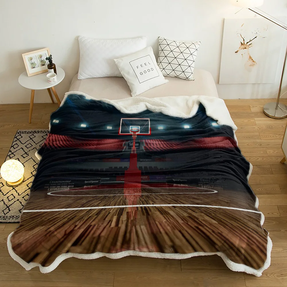 

Basketball Court Stadium Sports Field Lamb Cashmere Fleece Blanket Home Bed Sofa Winter Sherpa Bedding Kids Thick Bedspread