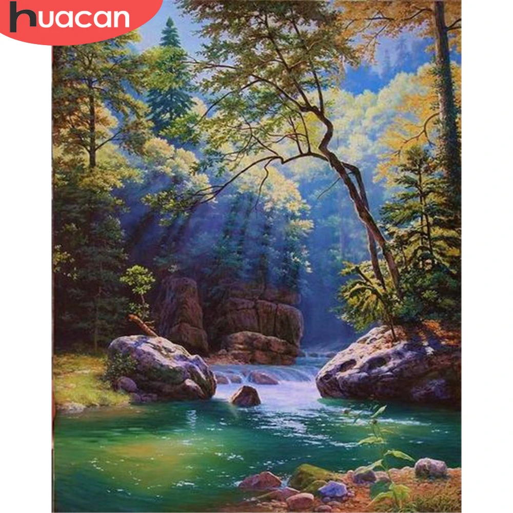 

HUACAN Painting By Number Tree Scenery Drawing On Canvas HandPainted Art Lake Picture Kits Home Decoration DIY Gift