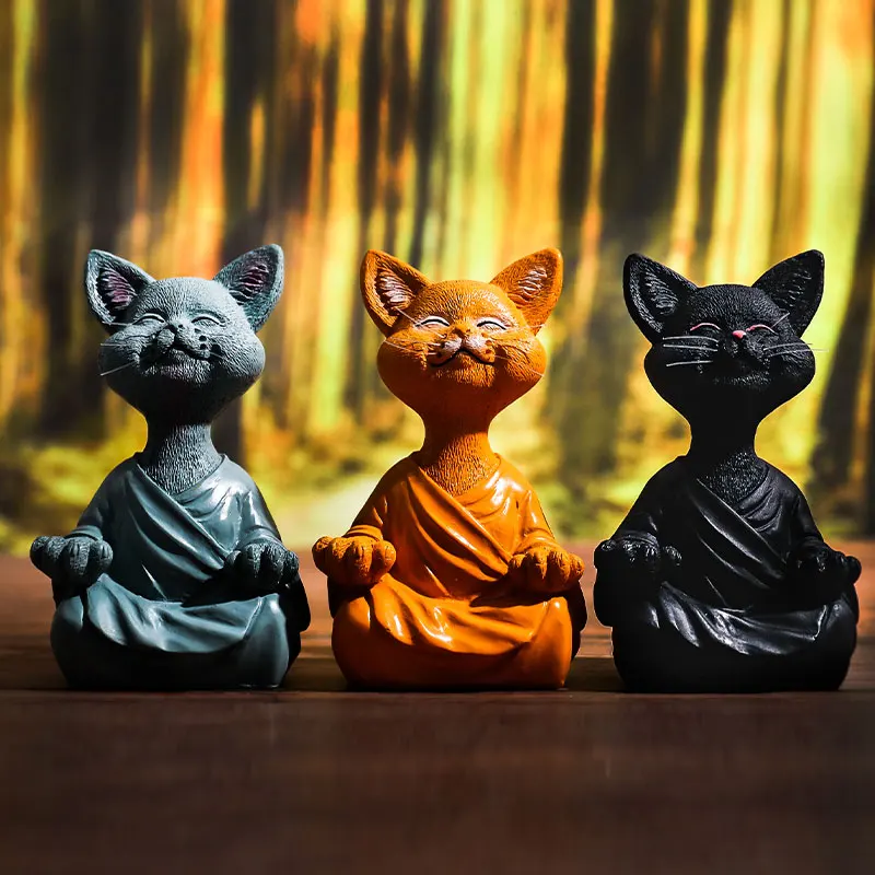

Каучуковая статуэтка Будды и кошки из смолы, коллекционная счастливая кошка для медитации, йоги, украшение для дома, сада, скульптура, садов...