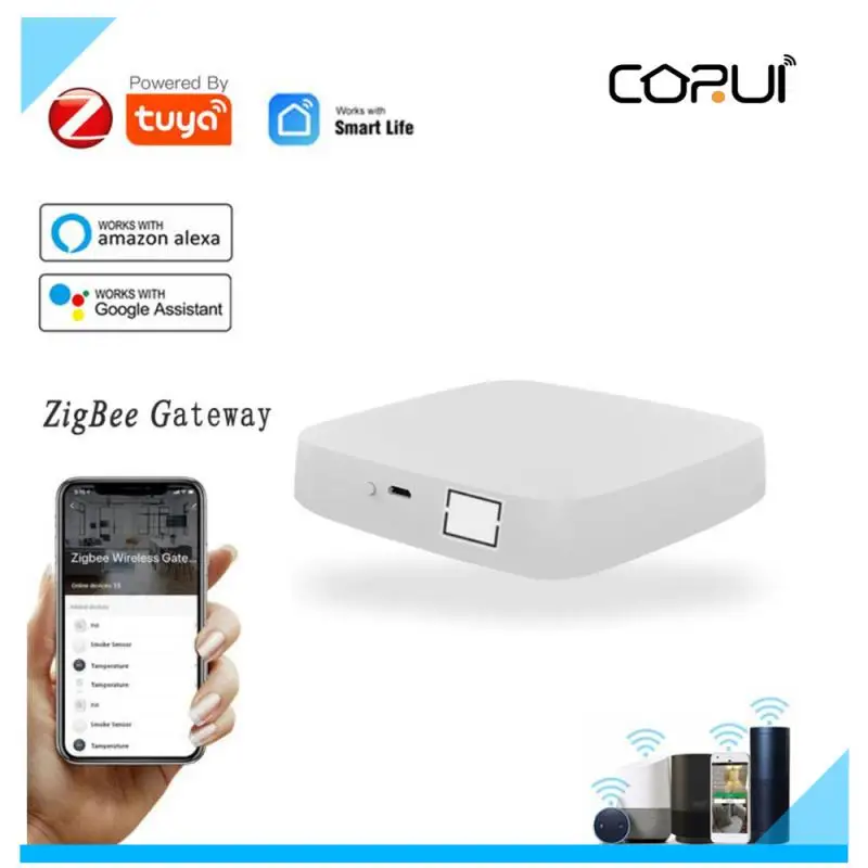 

Шлюз для умного дома CORUI Tuya Zigbee, хаб с дистанционным управлением Zigbee через приложение Smart Life, работает с Alexa Google